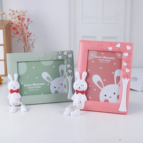 Cornice Per Foto Cartone Animato Con Orso Coniglio 3D Plastica Scrivania Parete Camera Bambini Decorazione