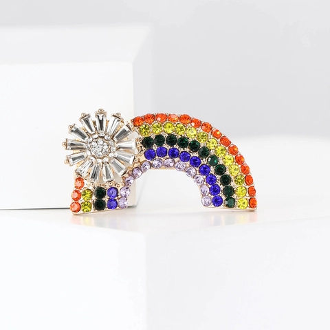 Rainbow Sun Brooch Alloy Rhinestone Colorful Decorative Pin For Women Cardigan Shirt Accessory