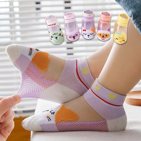 Kids Mesh Socks Breathable Cotton Blend Summer Boat Low Cut Cartoon Animal Pattern Toddler Baby Boys Girls Comfortable