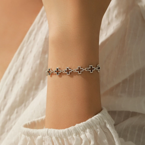 Bracciale A Catena Con Croce Traforata In Argento Sterling 925 Gioielli Minimalisti Gotici Vintage Da Donna Regolabile