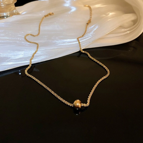 Collana Con Pendente a Perla Tonda in Acciaio al Titanio Minimalista per Donna Catena per Clavicole a Sfera Lucida Accessorio per Gioielli di Moda