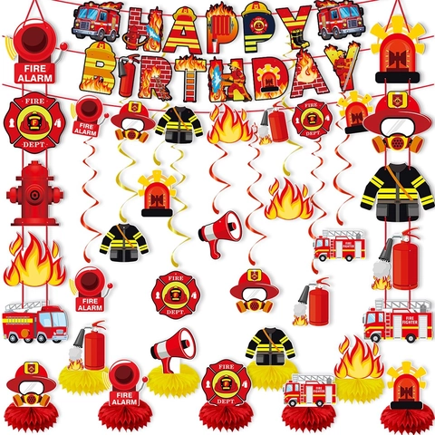 Decorazioni Festa Compleanno Pompiere Banner Decorazioni Torta Spirali Ganci Porta Accessori Foto Carta