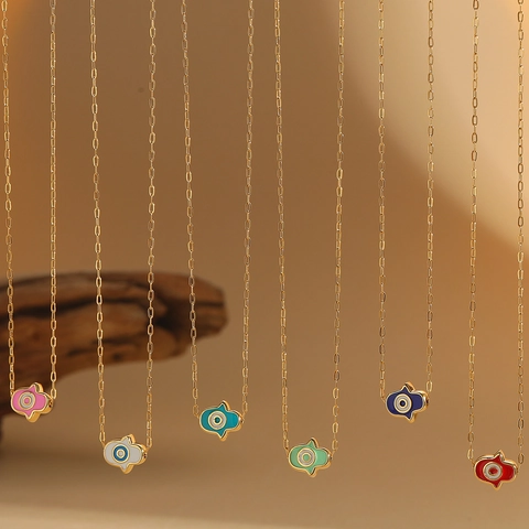 Französische Minimalistische Halskette Mit Hand Der Fatima Anhänger Für Damen Kupfer Emaille Böser Blick Schlüsselbeinkette Mode Schmuck
