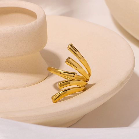 Minimalistische Spiraal Open Ring Roestvrij Staal Meerlagig Gebogen Lijnen Verstelbare Sieraden Voor Dames Waterdicht Hypoallergeen