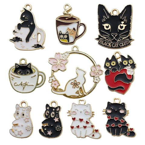 Cartoon Cat Enamel Alloy Charms Pendants DIY Jewelry Making Findings For Necklace Bracelet Keychain Cute Animal Style