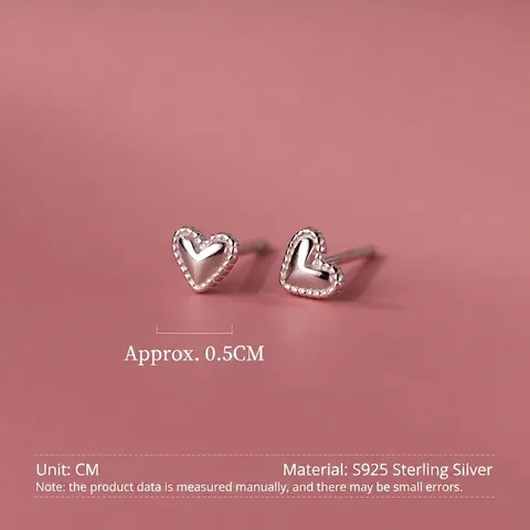 925 Sterling Silver Heart Stud Earrings Small Beaded Edge Minimalist Sweet Jewelry For Women