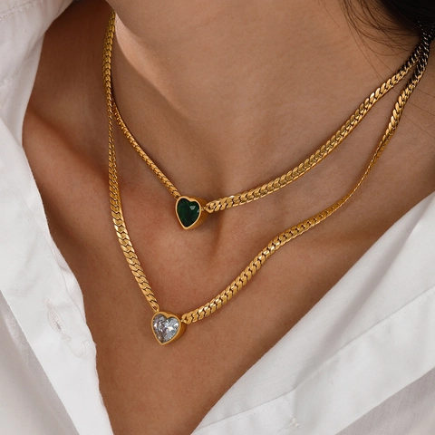 Roestvrijstalen Sieraden Hart Hanger Cubaanse Schakelketting Ketting En Bijpassende Armband Voor Dames Trendy Goud