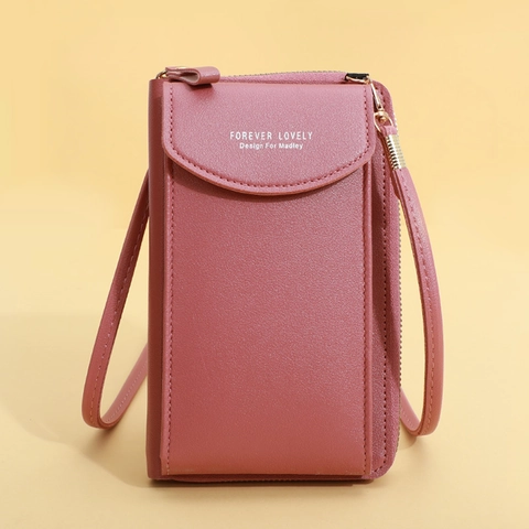 Vertical PU Leather Mobile Phone Crossbody Bag Large Capacity Multi Functional Solid Color Shoulder Wallet For Women