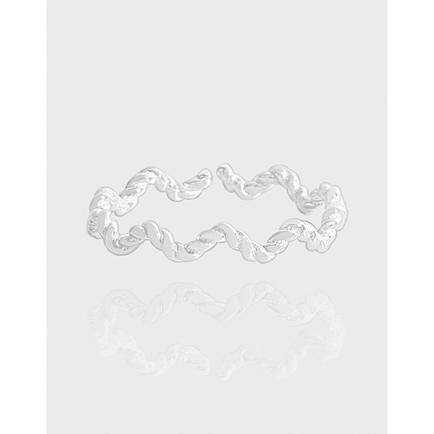 925 Sterling Silver Wave Twisted Adjustable Open Ring Minimalist Elegant Jewelry Gift For Women