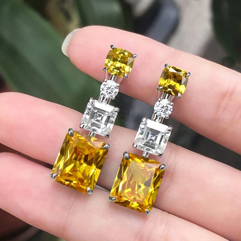 Boucles D'oreilles Pendantes Élégantes Cuivre Avec Zircone Coupe Émeraude Géométrique Style De Luxe Pour Femmes