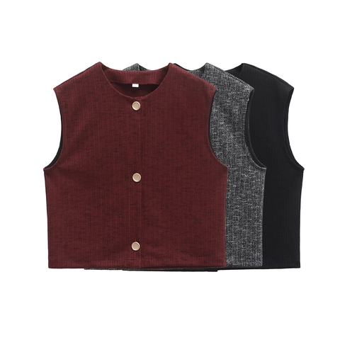 Set Gilet In Maglia A Costine E Pantaloni A Gamba Larga Da Donna Monopetto Senza Maniche Girocollo