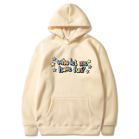 Felpa Con Cappuccio Uomo Poliestere Foderata In Pile Who Let Me Have Fun Stampa Hip Hop Streetwear Sciolta Pullover