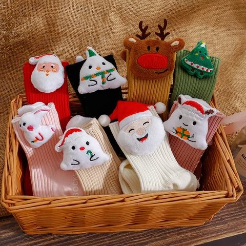 Calcetines De Suelo Bebé Navidad Algodón Peinado Muñeca Dibujos Animados 3D Antideslizante Acanalado Para Bebés