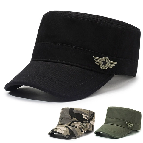 Casquette Cadet En Coton Chapeau Militaire Dessus Plat Broderie Réglable Respirant Protection Solaire Extérieur