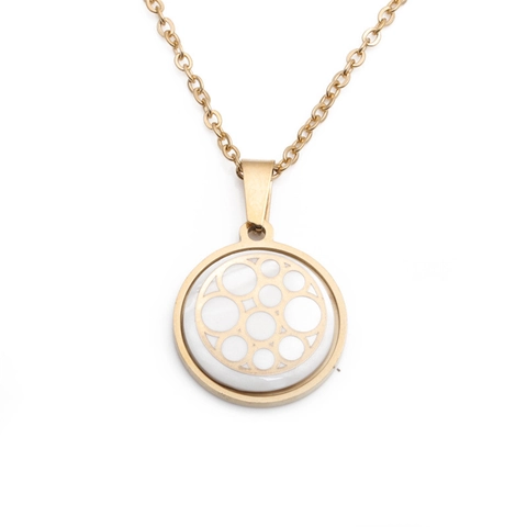 Collana Con Pendente A Fiore Tondo Minimalista In Acciaio Inossidabile Placcato Oro Con Intarsio In Conchiglia Per Donna