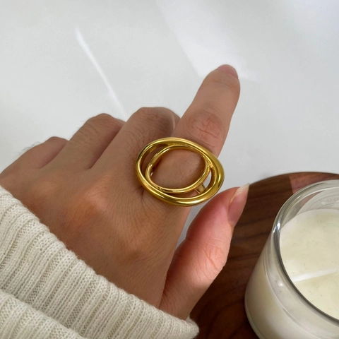 Anillo Abierto de Doble Capa de Acero Inoxidable 316L Minimalista para Mujer Chapado en Oro de 18K Joyería Geométrica