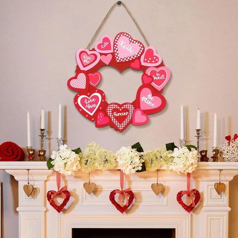 Ghirlanda Di Cuori San Valentino Legno Targa Da Appendere Decorazione Murale Romantica Festiva Ornamento Porta