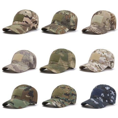 Tactical Camouflage Baseball Cap Cotton Ripstop Outdoor Sports Sun Protection Military Hat With Velcro Patch For Men Women