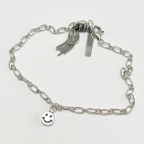 925 Sterling Zilveren Smile Face Kwastje Armband Minimalistisch Retro Vintage Sieraden Dames