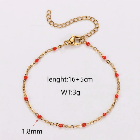 Delicate Bracelet 304 Stainless Steel 18K Gold Plated Colorful Enamel Beads Adjustable Chain Jewelry For Women Girls