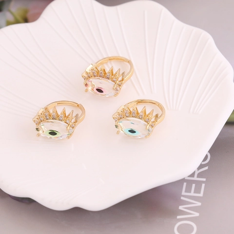 Evil Eye Offener Ring Kupfer Vergoldet Mit Bunten Glas Zirkon Mode Schmuck Für Damen INS Stil