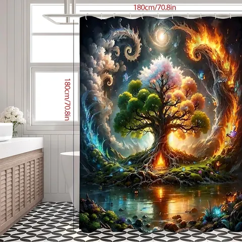 Phantasie Lebensbaum Duschvorhang Wasserdichtes Polyestergewebe Moderne Abstrakte Sternenhimmel Badezimmer Deko Mit Haken