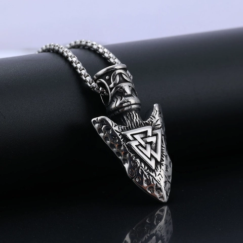 Stainless Steel Viking Arrowhead Pendant Valknut Rune Nordic Mythology Antique Finish Retro Gothic Jewelry For Men