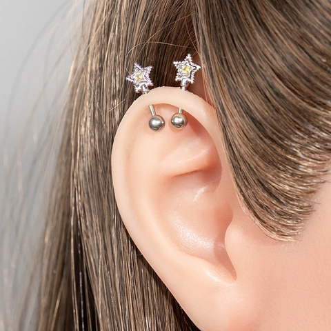 Star Ear Cartilage Stud Titanium Steel Copper Zircon Colorful Screw Ball Back Piercing Jewelry For Women