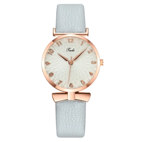 Fashion Women Quartz Watch Elegant Bowtie Detail Rose Gold Metal Case Faux Leather Strap Ladies Wristwatch For Daily Wear