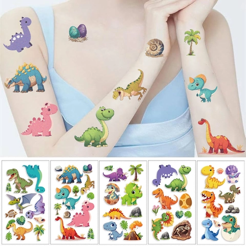 Tatuaggi Temporanei Dinosauro Adesivi Impermeabile Cartone Animato Animale Colorato Arte Del Corpo Per Bambini Festa Compleanno Carino
