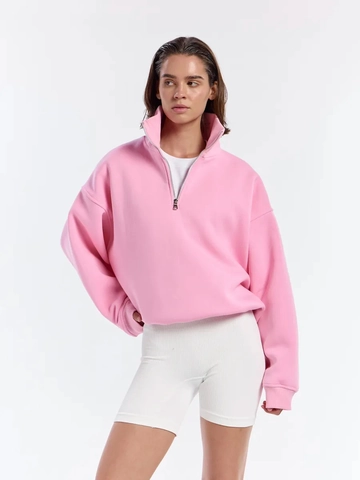 Women Oversized Half Zip Sweatshirt Cotton Blend Long Sleeve Stand Collar Solid Color Casual Sporty Pullover