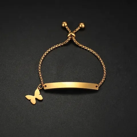 Adjustable Stainless Steel ID Plate Bracelet With Heart Butterfly Star Crown Charm For Women Polished Box Chain Jewelry