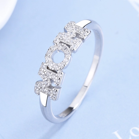 925 Sterling Silver MOM Letter Ring For Women Zirconia Inlaid Platinum Plated Elegant Fashion Jewelry Mother's Day Gift
