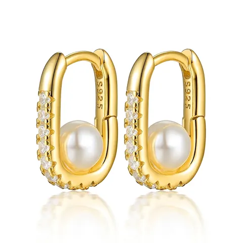 Orecchini Huggie In Argento Sterling 925 Perla Artificial Zircone Stile Retrò Francese Lusso Per Donne Accessori Eleganti
