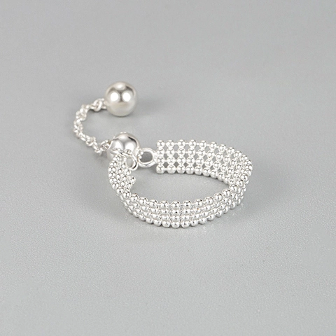 925 Sterlingsilber Verstellbarer Ring Mehrschichtiges Perlen Webdesign Mit Kugelanhänger Minimalistischer Stil Für Damen