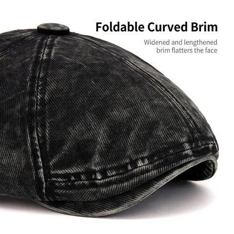 Vintage Washed Cotton Flat Cap Newsboy Beret Adjustable Metal Buckle Casual British Style Retro Cabbie Driving Hat
