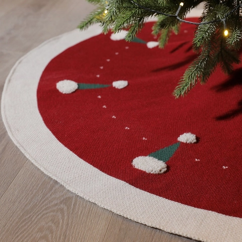 Christmas Tree Skirt Knitted Acrylic Round With 3D Looped Hat Pattern Xmas Party Decor Holiday Ornament