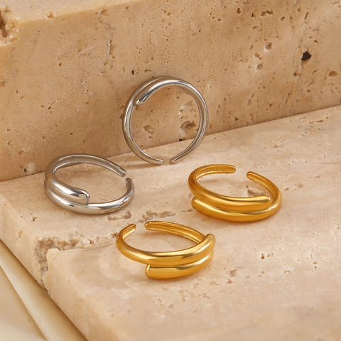 Minimalistische Roestvrijstalen Open Ring Voor Dames Geometrische Meerlagige Lijn Verstelbare Vingerring Goud Zilver Sieraden