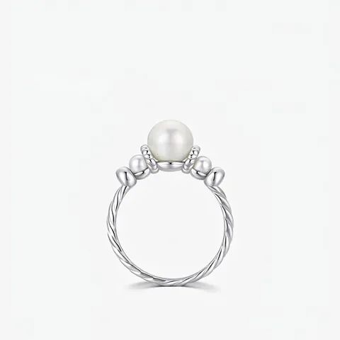 925 Sterlingsilber Künstliche Perle Ring Elegant Vintage Gedrehte Seil Geometrischer Ring Für Damen Schmuck Geschenk
