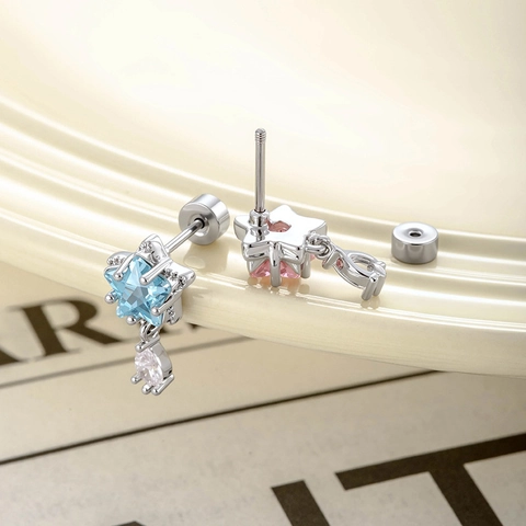 Boucle D'oreille Cartilage Étoile Zircon Goutte D'eau Pendante Piercing Hélix Tragus Bijoux Fermoir À Vis Élégant Accessoire