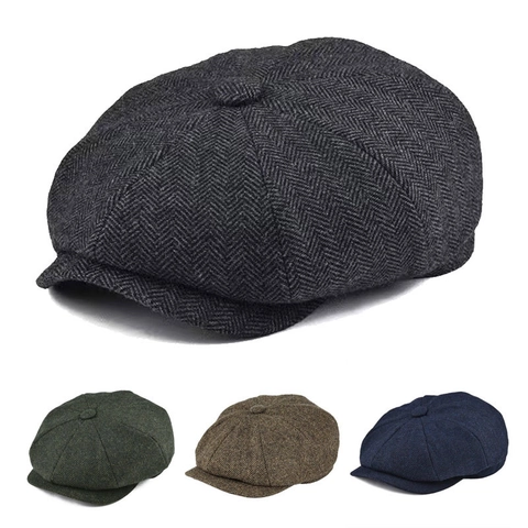 Newsboy Pet Wolmix Visgraatmotief Retro Britse Stijl Achthoekige Platte Hoed Voor Heren Klassiek