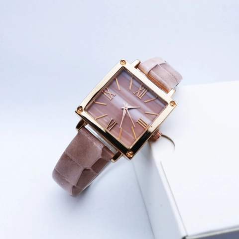 Womens Square Quartz Watch Necklace Bracelet Earrings Ring Roman Numerals Retro PU Leather Strap Alloy Elegant