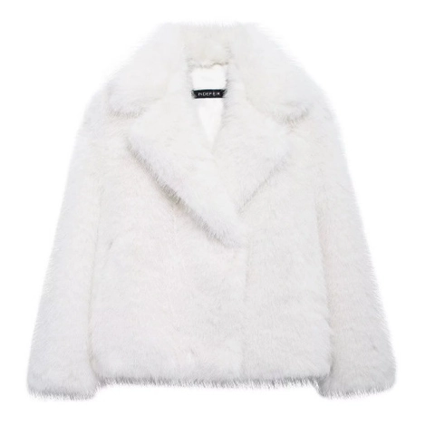 Women Faux Fur Coat Elegant Lapel Collar Long Sleeve Plush Jacket Winter Warm Streetwear Outerwear Fashion Solid Color