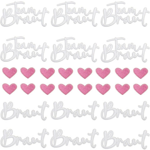 Embroidered Patches Polyester Heart Shape Team Bride Braut Letter Embroidery For Bachelorette Party Wedding DIY Clothing Decoration