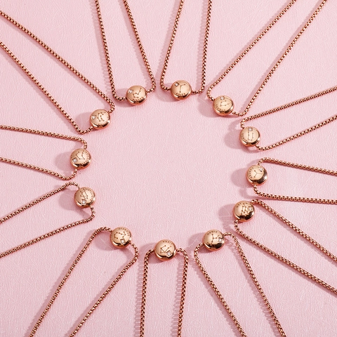 Zodiac Constellation Bracelet Stainless Steel Zircon Rose Gold Adjustable Slider Link Chain For Women