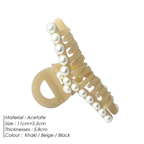 Pinzas De Pelo Elegantes De Acetato Grandes Pinzas De Tiburón Decoradas Con Perlas Artificiales Para Cabello Grueso Accesorios Mujer