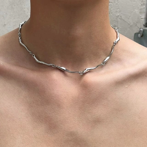 Collier En Alliage Chaîne À Motifs De Vagues Irrégulières Style Métal Liquide Minimaliste Hip Hop Bijoux