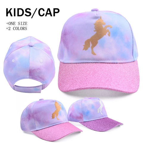 Kinder Baseballkappe Einhorn Tie Dye Baumwolle Sonnenschutz Hut Mit Pailletten Rand Für Mädchen Jungen Cartoon Verstellbar