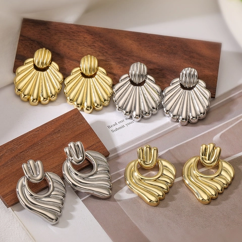 Pendientes De Cobre Nervados Con Forma De Concha Para Mujer Metal Irregular Lujo Ligero Estilo INS Minimalista