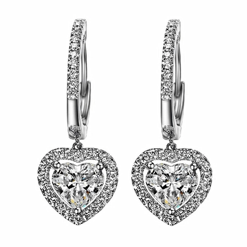 Pendientes Colgantes De Corazón Zircón Cobre Elegante Halo Circonita Joyería Para Mujeres